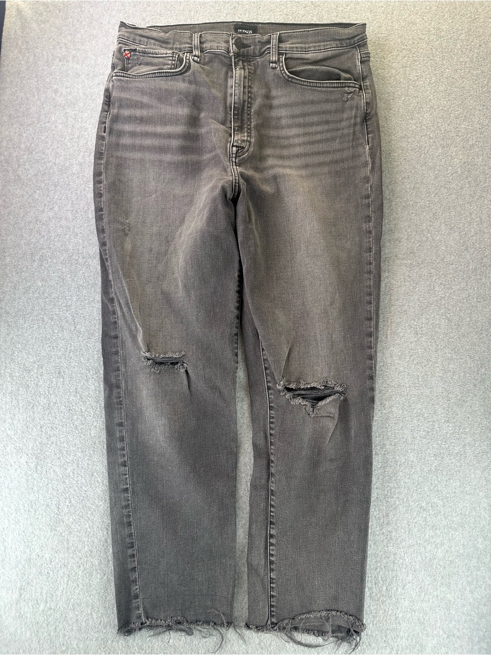 Hudson Kass Straight Leg Distressed High Waist Jeans Size 31 Faded Black/Grey